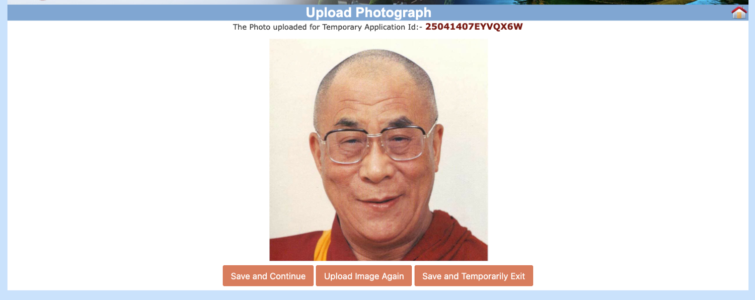 The Upload Photograph confirmation screen showing the uploaded photo in the portal